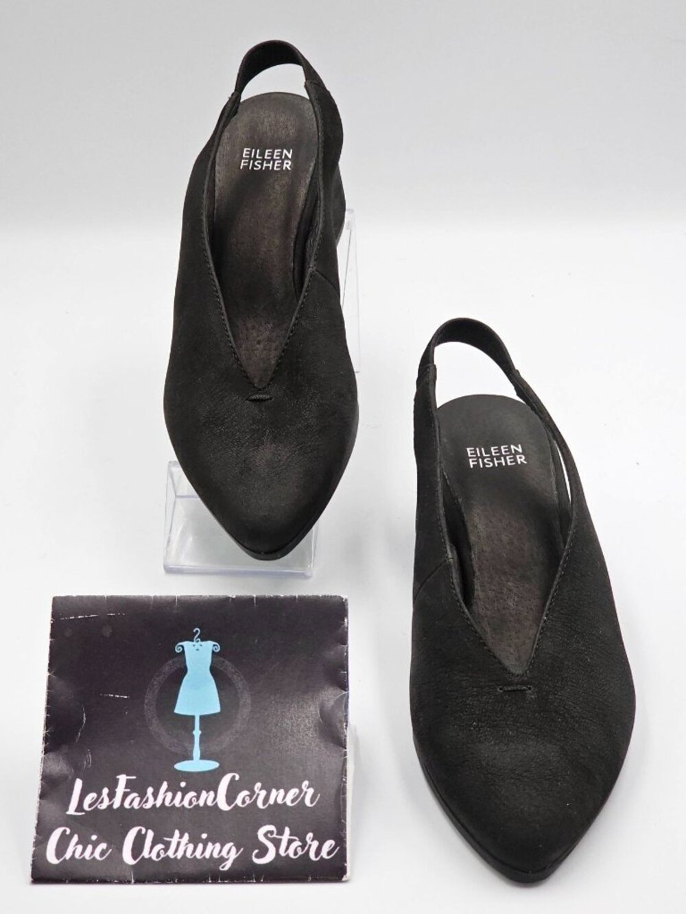 Eileen Fisher Womens Black Nubuck Leather Devi Tumbled Slingback Shoes Sz 6 2917 - Picture 3 of 16